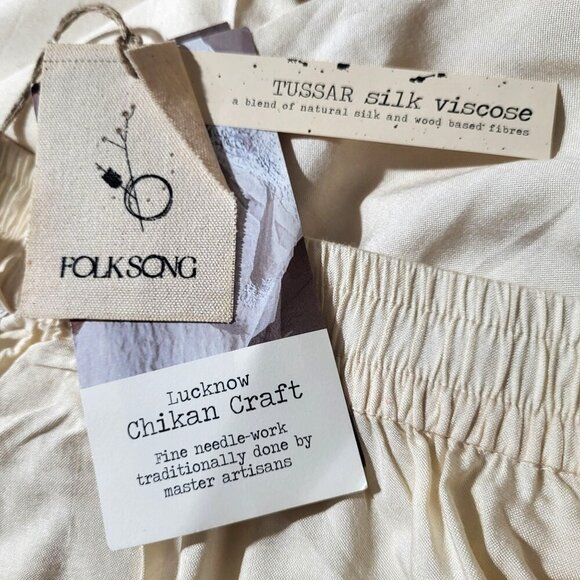 Folksong Lucknow Chikan Craft Tussar Silk Viscose Straight Pants XL NEW- Artisan - Picture 2 of 11